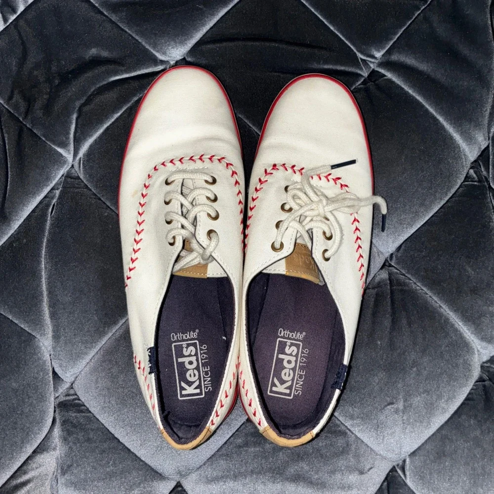 Keds Champion‎ Baseball Stitch Sneakers Womens 7.5 White Canvas Low Top WF52476